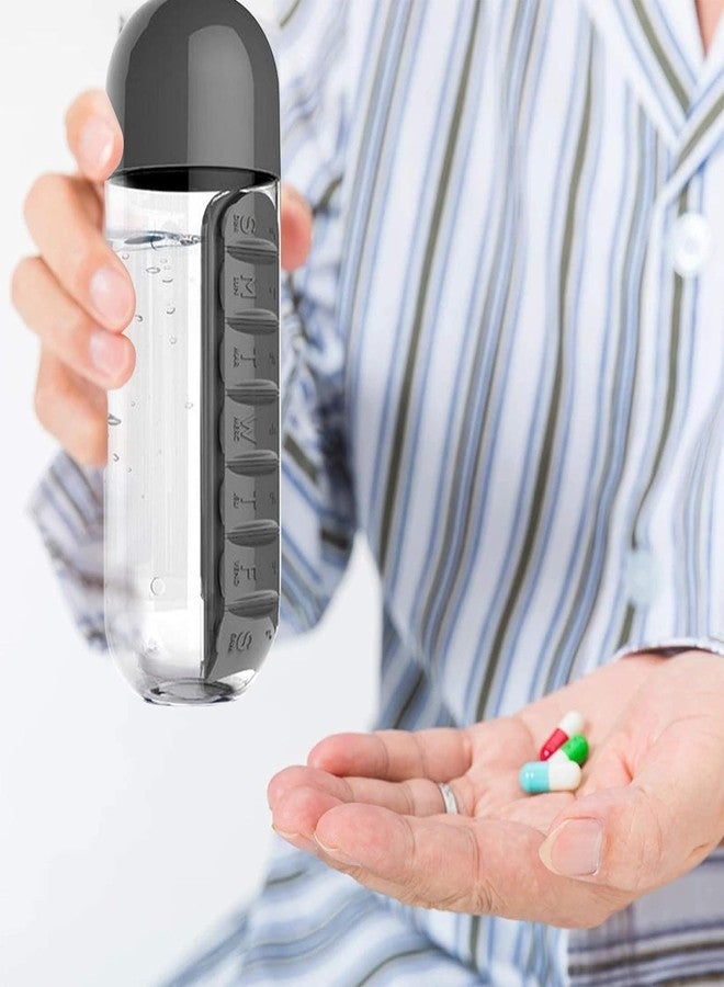 DS ENTERPRISE 2 in 1 Pill Bottle With Water Bottle-750ml, Medicine Organizer Box, Travelling kit, Protein & Vitamin Pills Storage, Summer Special Water Bottle 7 Daily Compartments Weekly Medication Case (A+) - Image 3